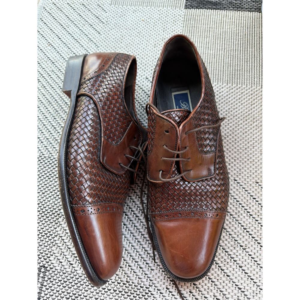 Bragano Oxford Shoes Mens 10M Tobacco Brown Italian Leather Woven Lace Up